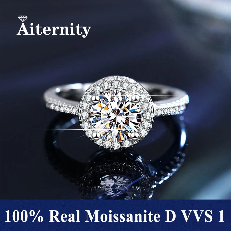 100% Real Moissanite Ring D VVS1 Pass Diamond Test Pen Adjustable Size S925 Sliver GRA Certificate Wedding Rings for Women