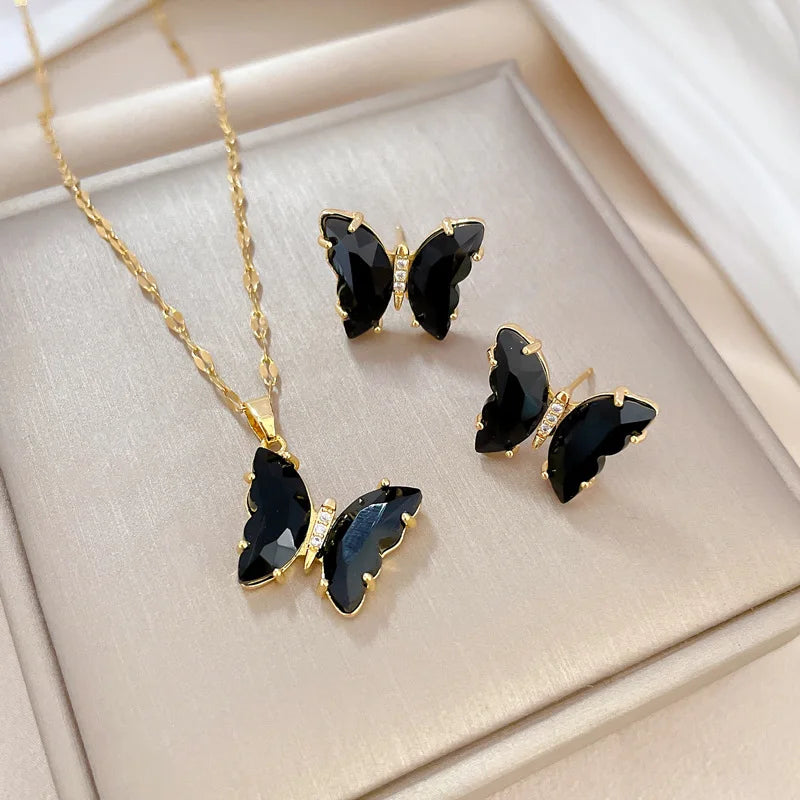 Stainless Steel Austrian Crystal Enamel Square Pendant Jewelry Sets Women African Costume Jewelry Maxi Necklace Earring Set