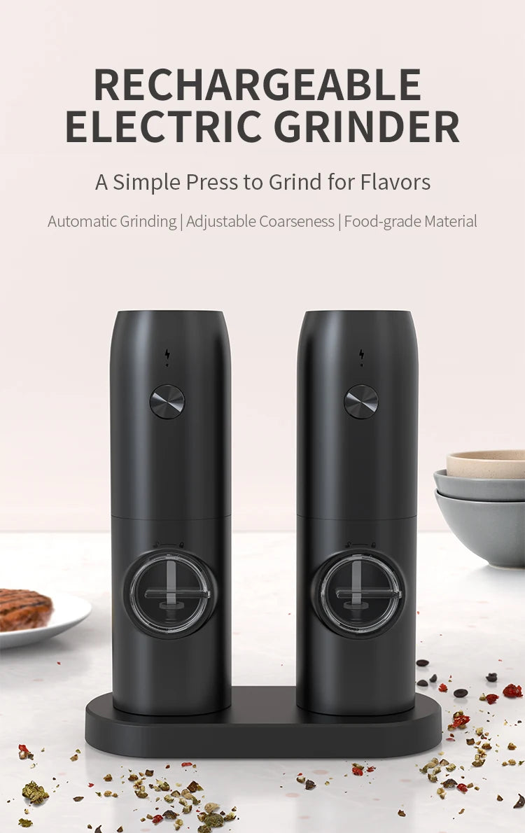 1/2pcs Automatic Pepper Grinder Salt And Pepper Grinder USB Rechargeable Adjustable Coarseness Spice Mill for Kitchen Tool