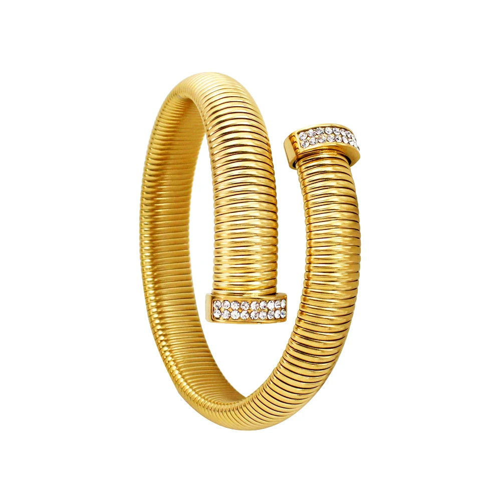 High Quality Cross Cuff Stainless Steel Jewelry Set Personalized Spiral Texture 18K Gold Plated Arm Neck Bijoux Waterproof