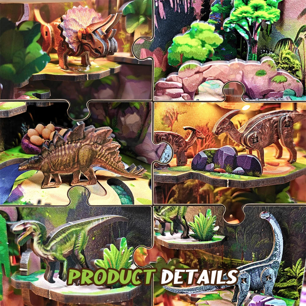 DIY Wooden Blocks Dinosaur Secret Realm 3D Wooden Puzzle Stereo Model Beginner Friendly Stress Relief Handmade Toys for Adults