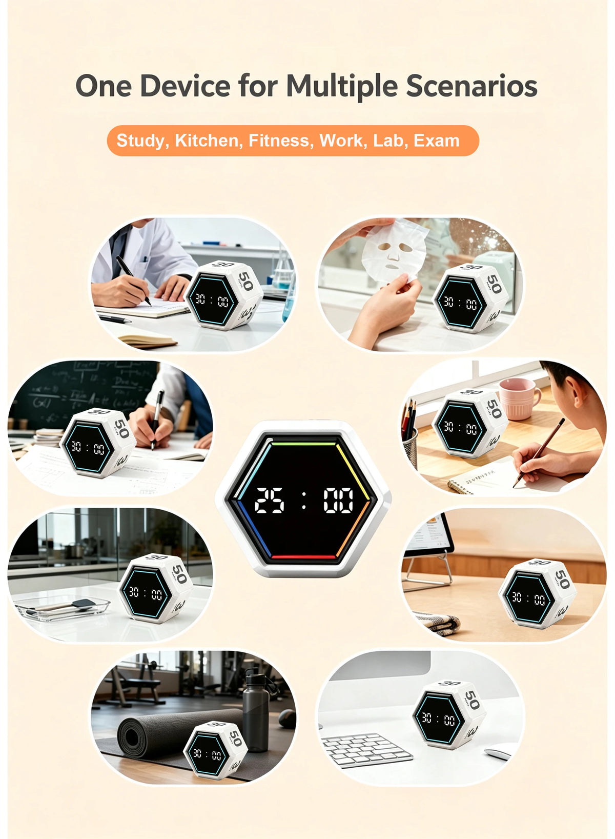 YS-1088 Productivity Flip Timer Gravity Sensor Countdown Visual Timer 6 Preset Time LED Display Cube Kitchen Timer Alarm Clock