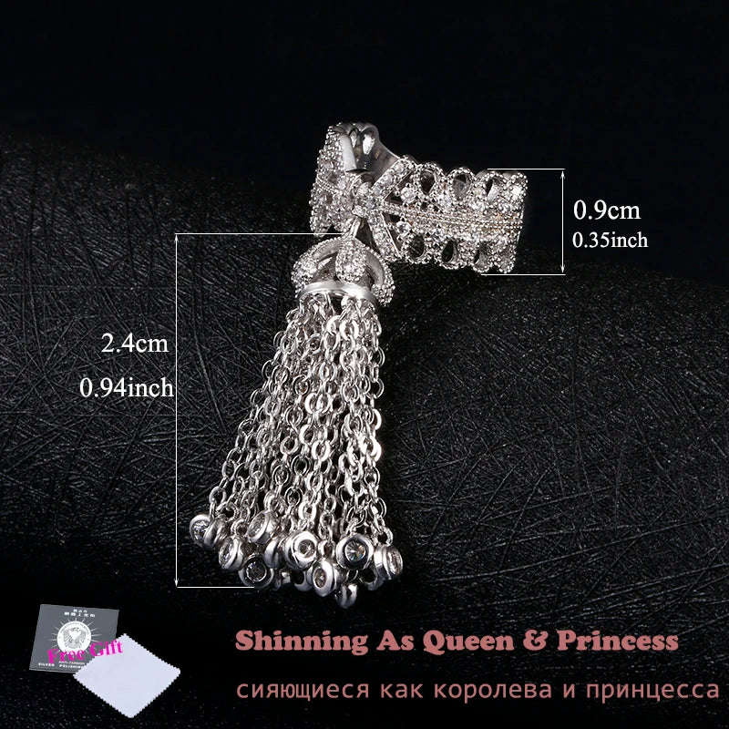 LXOEN Luxury Party Famous Brand Tassel Rings For Women Inlay Cubic Zirconia Adjustable Crown Ring Famous Brand Fashion bague