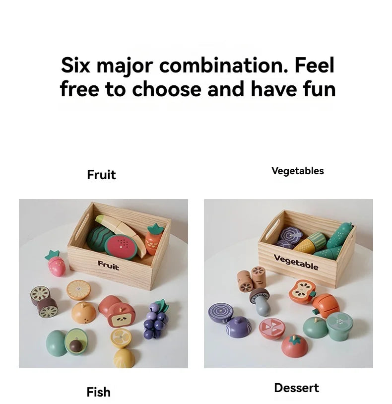 Children's Wooden Fruits and Vegetables, Joyful Play at Home Toys, Wooden Simulation Kitchen Toys, Girls Cooking Food