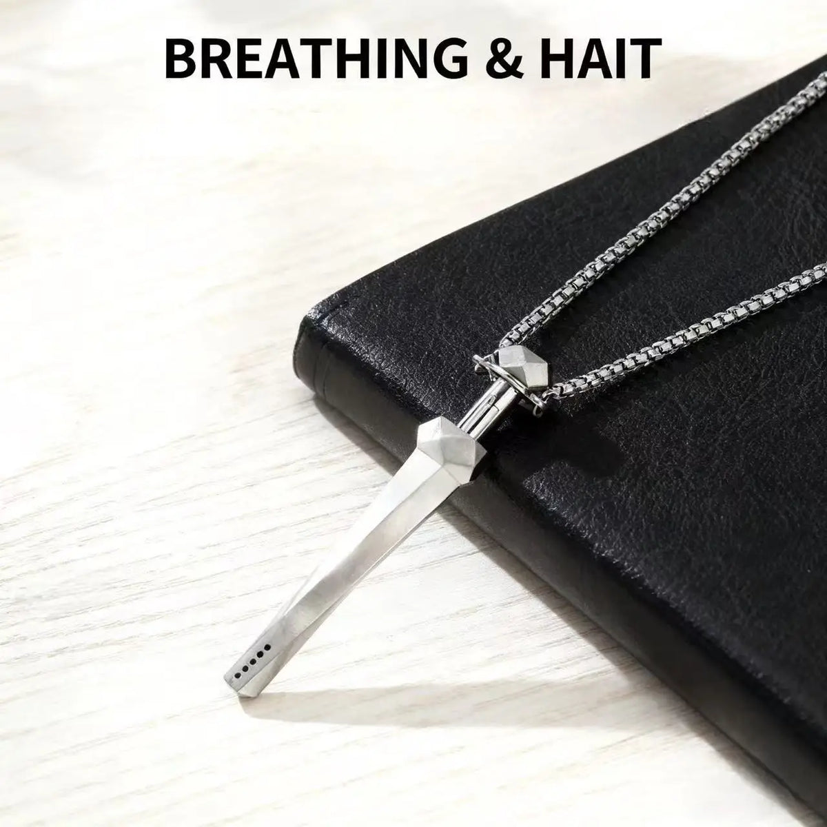 Geometric Cut Breathing Necklace: 2-in-1 Spring Telescopic Straw for Anxiety Relief, Stress Relief & Mindfulness