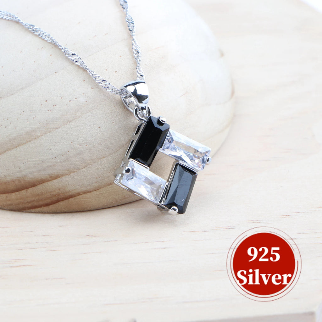 Wedding 925 Silver Jewelry Sets Bridal Black White Zircon Earrings Rings Pendant Necklace Stone Bracelets Set For Women