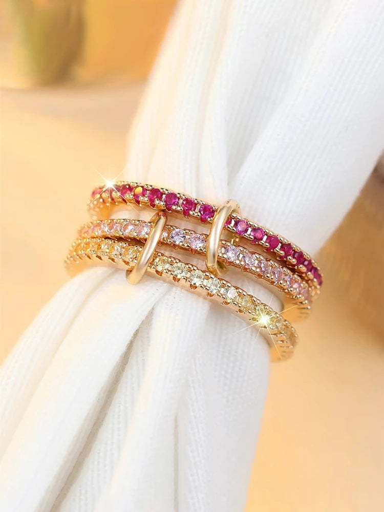 925 Sterling Silver Simple Fashion Multi-Layer Round Zircon Ring For Women Anniversary Daily Wear High Quality Fine Jewelry