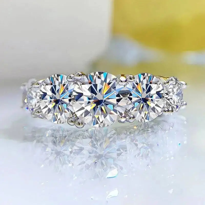 3.6CT All Moissanite Rings For Women 5 Stones Sparkling Dia Wedding Band 100% Sterling Silver Jewelry
