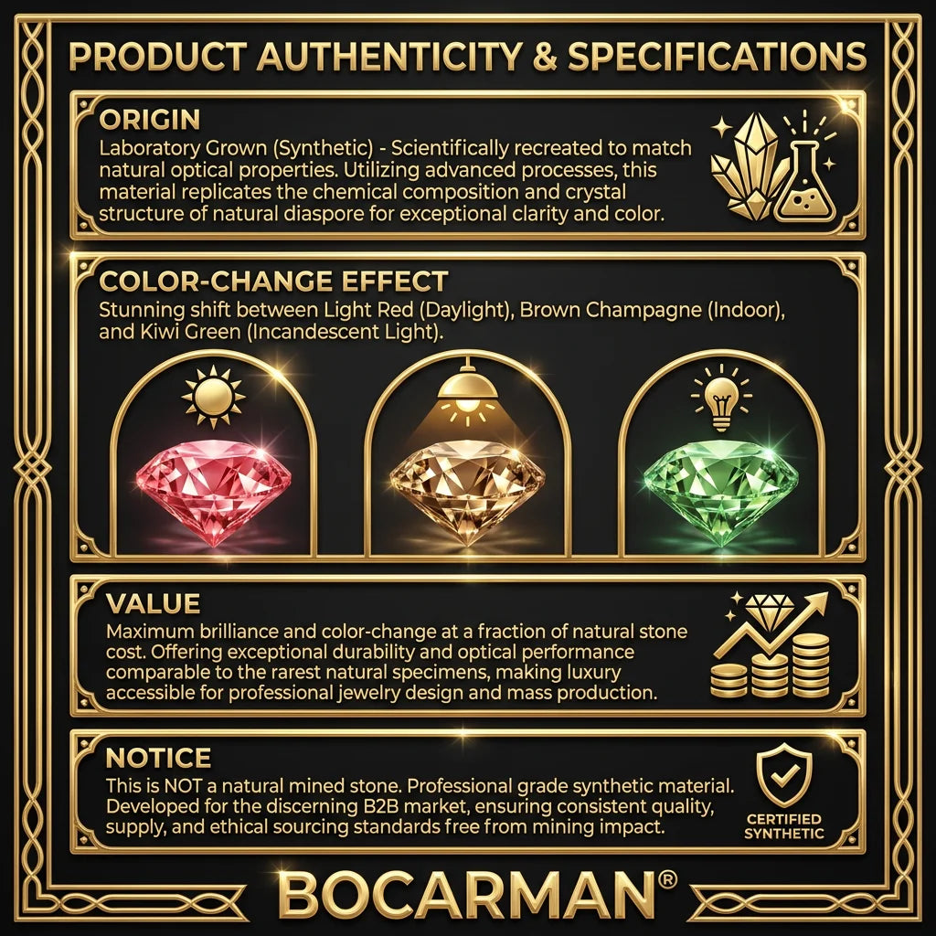 BOCARMAN Synthetic Zultanite Color Changing Pendant Necklace for Women Elongated Oval Cut Gemstone Light Sensitive Statement