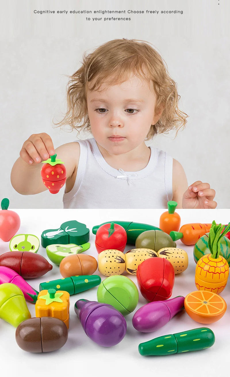 Magnetic Wooden Cutting Fruits Vegetables Pretend Play Simulation Kitchen Toys Classic Game Montessori Educational Toys For Kids
