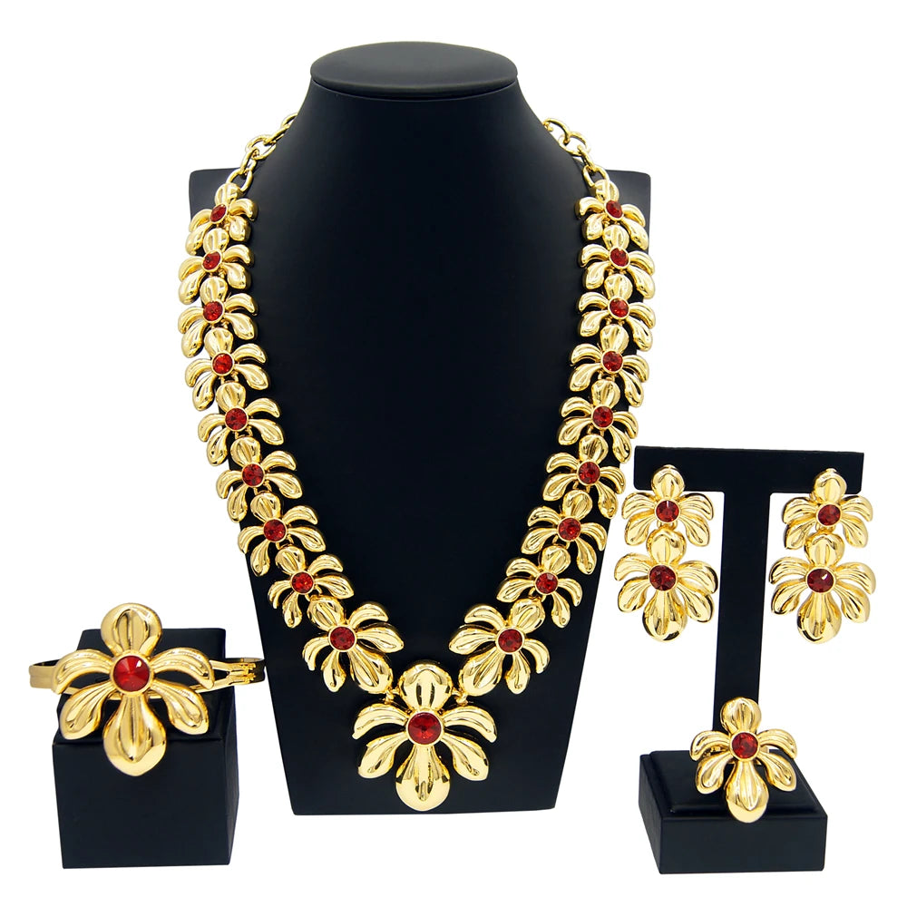 Dubai Gold Plated WomenJewelry Set Colorful Created Stone Necklace Nigerian Wedding Bijoux Gold Jewelry 24k Original