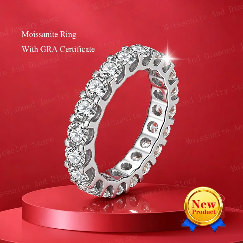 Pass Diamond Tester Pen Moissanite Ring Full Moissanites Around for Women S925 Silver Wedding Diamonds Band Stackable Ring