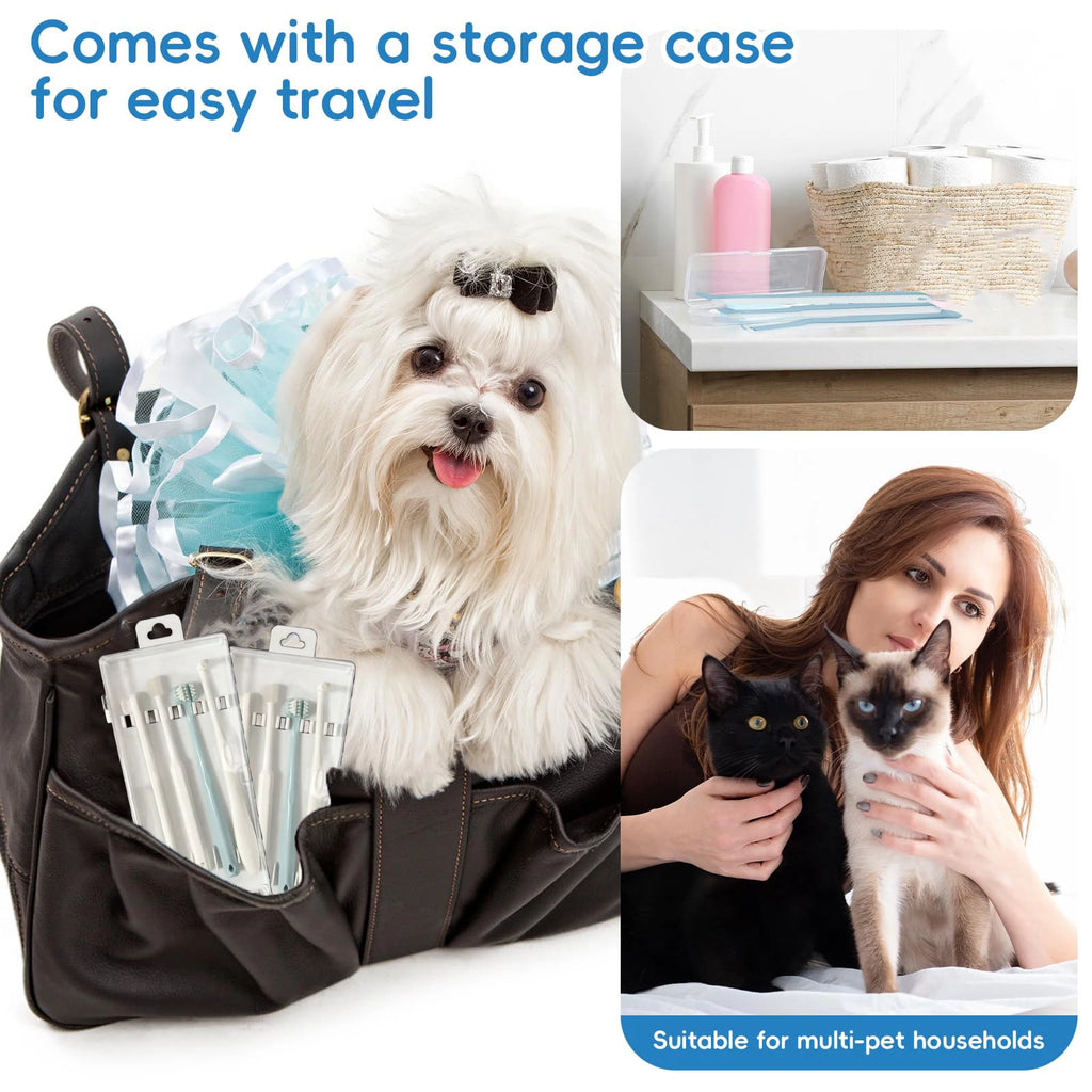 Dog & Cat Toothbrush Kit Triple Head and 360 Degree Pet Tooth Brushes Multi-Angle Dental Cleaning Brushes with 2 Storage Box for