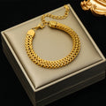 EILIECK 316L Stainless Steel Double Color Oval Necklace Bracelet Set For Women Hip-Hop Punk Twists Neck Chain Jewelry Gift