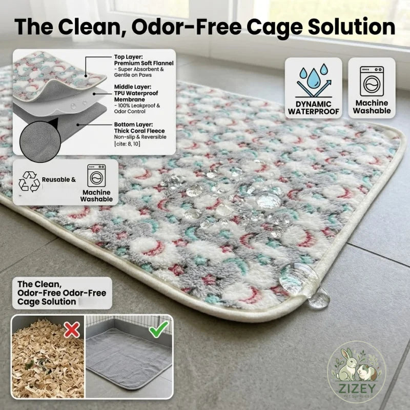 Reusable Small Animal Cage Pad, 47in×24in, Guinea Pig Cage Liner, Reusable Bedding Perfect Fleece Liner for Guinea Pig & Rabbit