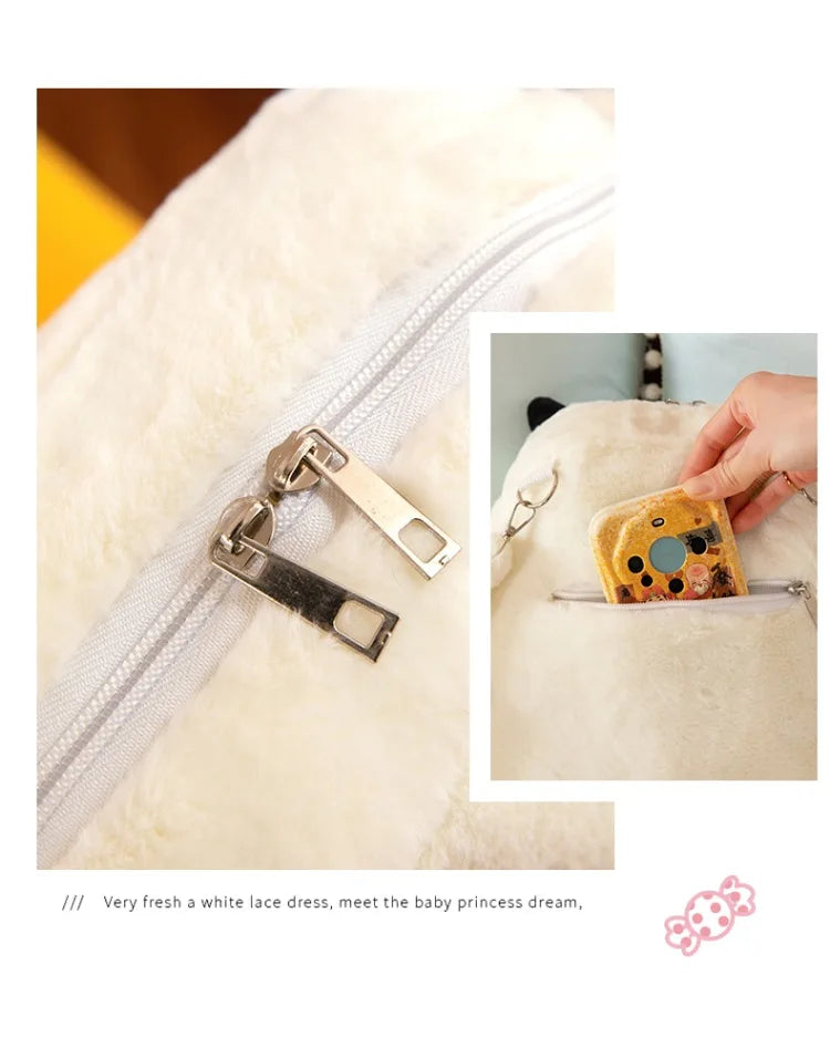 Kawaii White Puppy Cat Paw Plush Backpack Adjustable Straps Funny Dog Big Capacity Soft Stuffed Animals Bags for Girls Women
