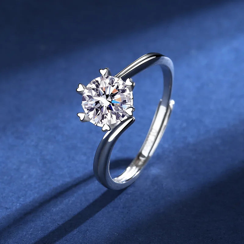 100% Real Moissanite Ring D VVS1 Pass Diamond Test Pen Adjustable Size S925 Sliver GRA Certificate Wedding Rings for Women 02