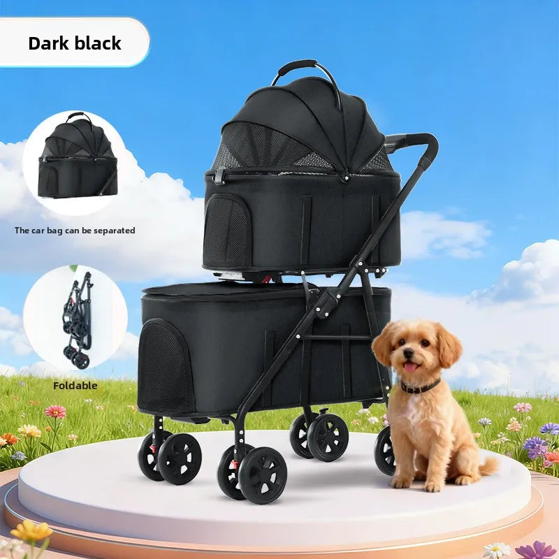 Double Pet Stroller with Detachable Carrier for Medium Small Dogs and Cats Durable Universal Wheels with Brakes Max for 30LBS