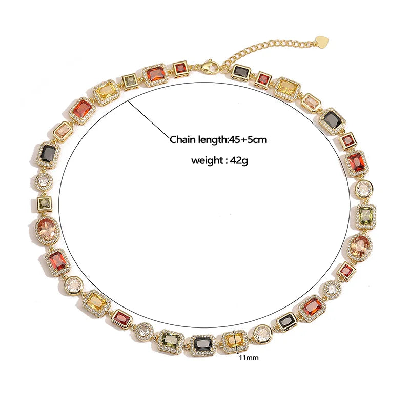 HECHENG 18K Gold-plated Zircon Irregular Geometric Shape Colored Bracelet Necklace Popular Maillard Color Neutral Accessory