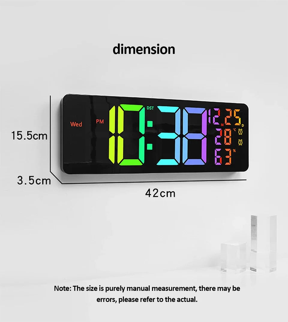 17" Large Digital Alarm Clock with 11Colors & Dynamic RGB Display RGB LED Wall Clock with Colour Changing/Dual Alarm/Room Decor