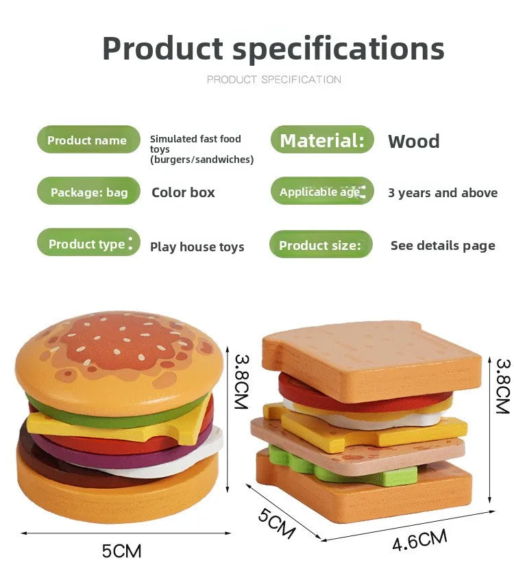Montessori Wooden Burger Stacking Toys for Toddlers Kids Preschool Educational Toys Play Food Matching Birthday Toy For Kids
