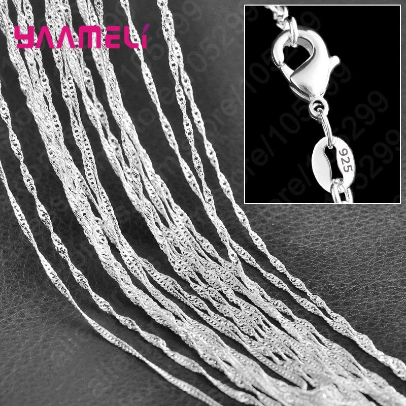 10PCS Wholesale Pure 925 Sterling Silver Color Charm Link Chain Necklace Jewelry with Strong Smooth Lobster Clasps 16-30 Inch