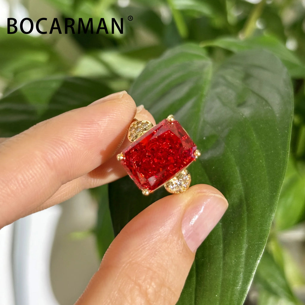 Bocarman Rectangular Ice Cut Mint Green Cubic Zirconia Copper Ring For Women Vintage Engagement Wedding Adjustable Jewelry