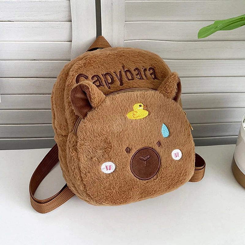 New Capybara Cartoon Animal Doll Plush Backpacks; Cute Portable Bag for Girls.