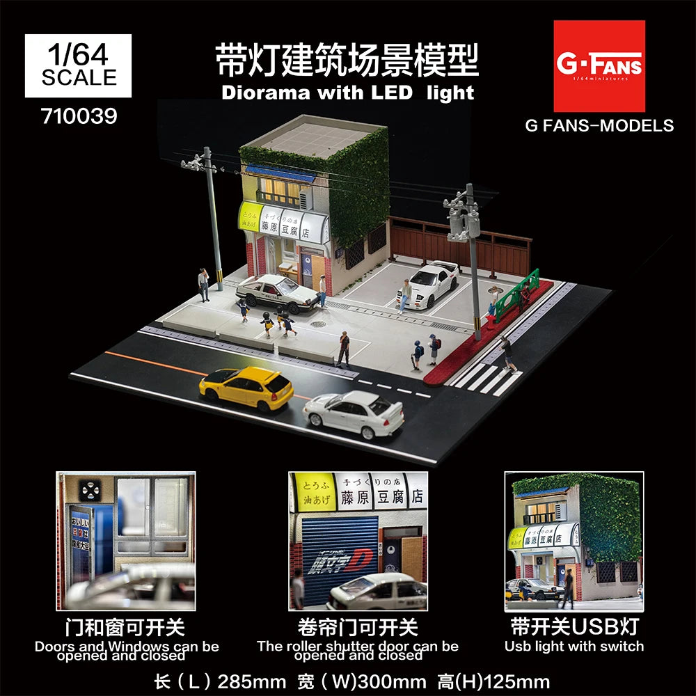 GFans 1/64 Scale Car Garage Miniatures Model Car Parking Lot Diecast Scene Display Vehicle Scene Toy Background Collection