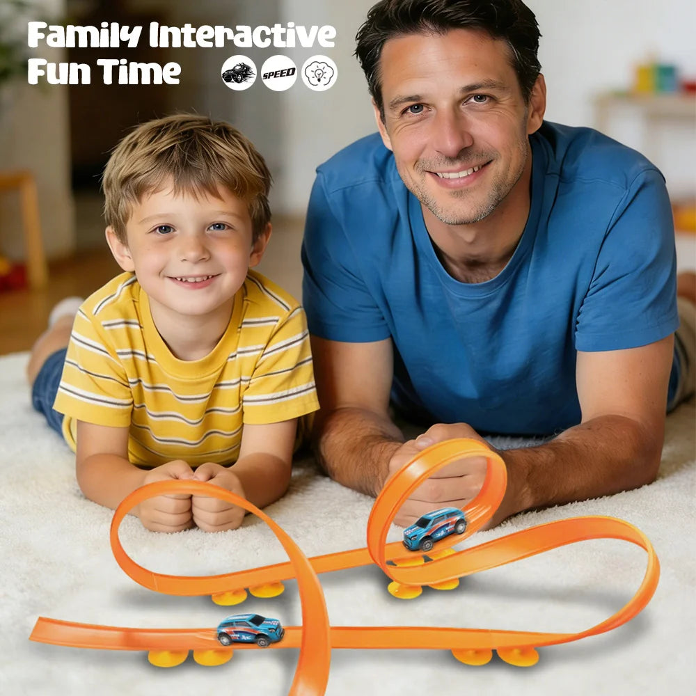 DIY Race Car Track Set, Desktop Loop & Slope Stunt Track with Suction Cups, Builds Creativity & Fine Motor Skills for 3+