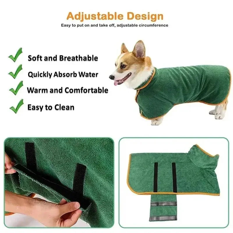 Fast Drying Dog Bathrobe, Microfiber Absorbent Soft Pet Bath Towel Grooming Coat for All Sizes