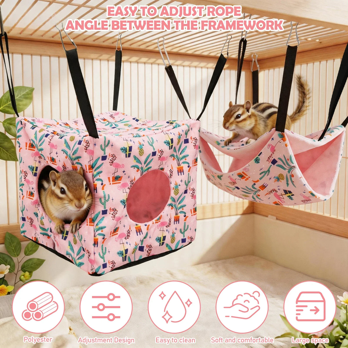 4Pcs Hamster Hammock Soft Cozy Rodent Hamster Bed Hanging Rat Cage Accessories Adjustable Ferret Hanging Nest Swing Pet Supplies