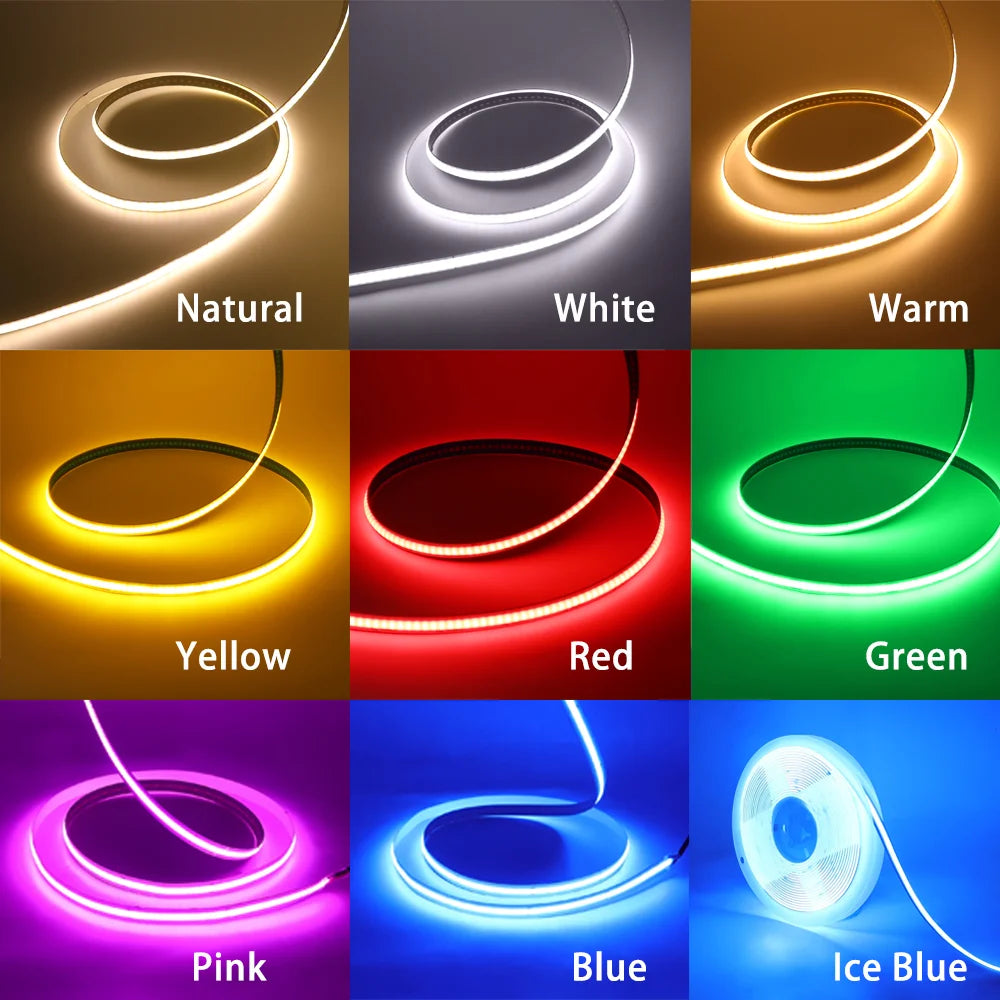 Battery Powered COB LED Strip Light 5V 320LEDs/M Flexible Diode Tape 3MM 5MM 8MM Linear Ribbon Indoor Lighting Lamp Backlight