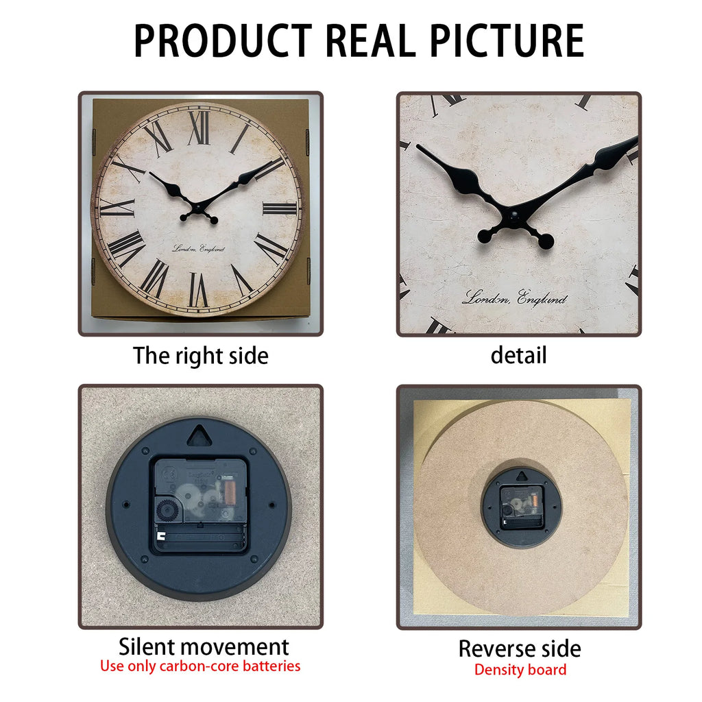 European-Style Retro Roman Numeral Wooden Wall Clock for Living Room, Bedroom, Kitchen, Home Decoration, Silent Quartz Clock, Holiday Gift, 10 Inches, 12 Inches (No Battery)