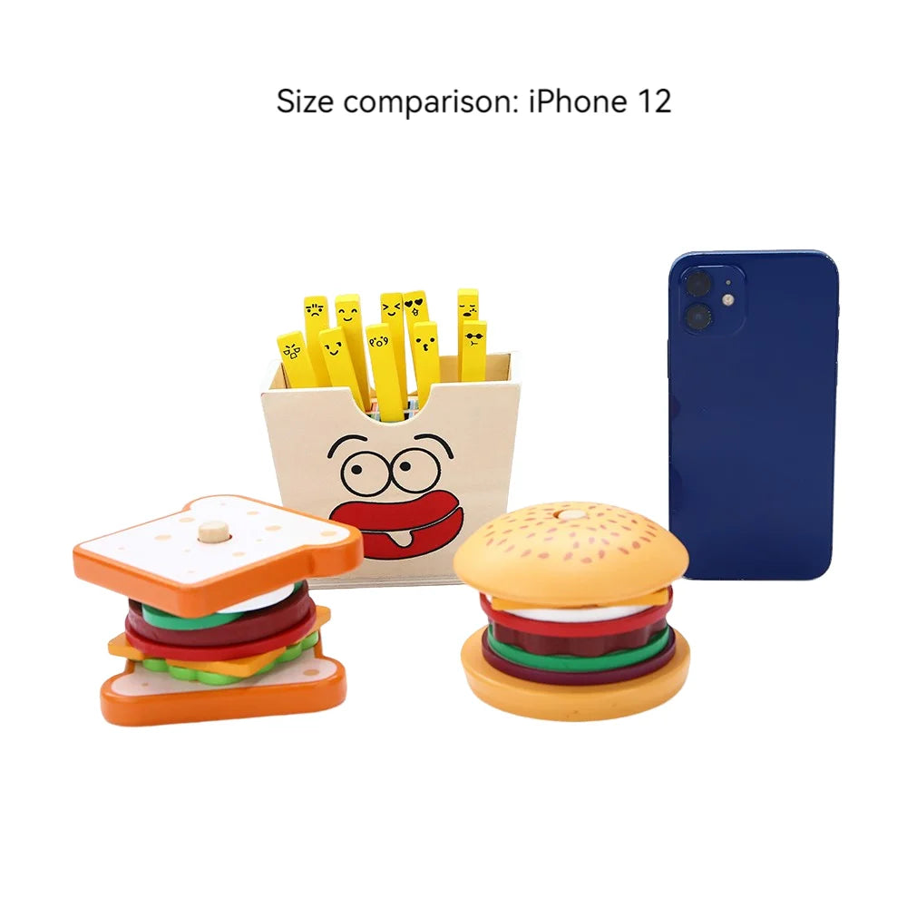 Children Pretend Play Kitchen Wooden  Toys Hamburger Sandwich Simulation Food Matching Games Montessori Educational Stacking Toy