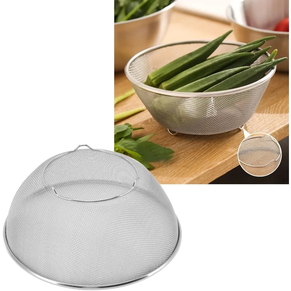 Stainless Steel Mesh Sieve Draining Basket Household Kitchen for Washing Rice Vegetables Fruits Multi Function Easy Clean