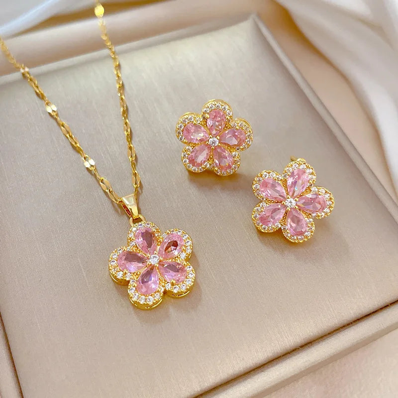 Stainless Steel Austrian Crystal Enamel Square Pendant Jewelry Sets Women African Costume Jewelry Maxi Necklace Earring Set