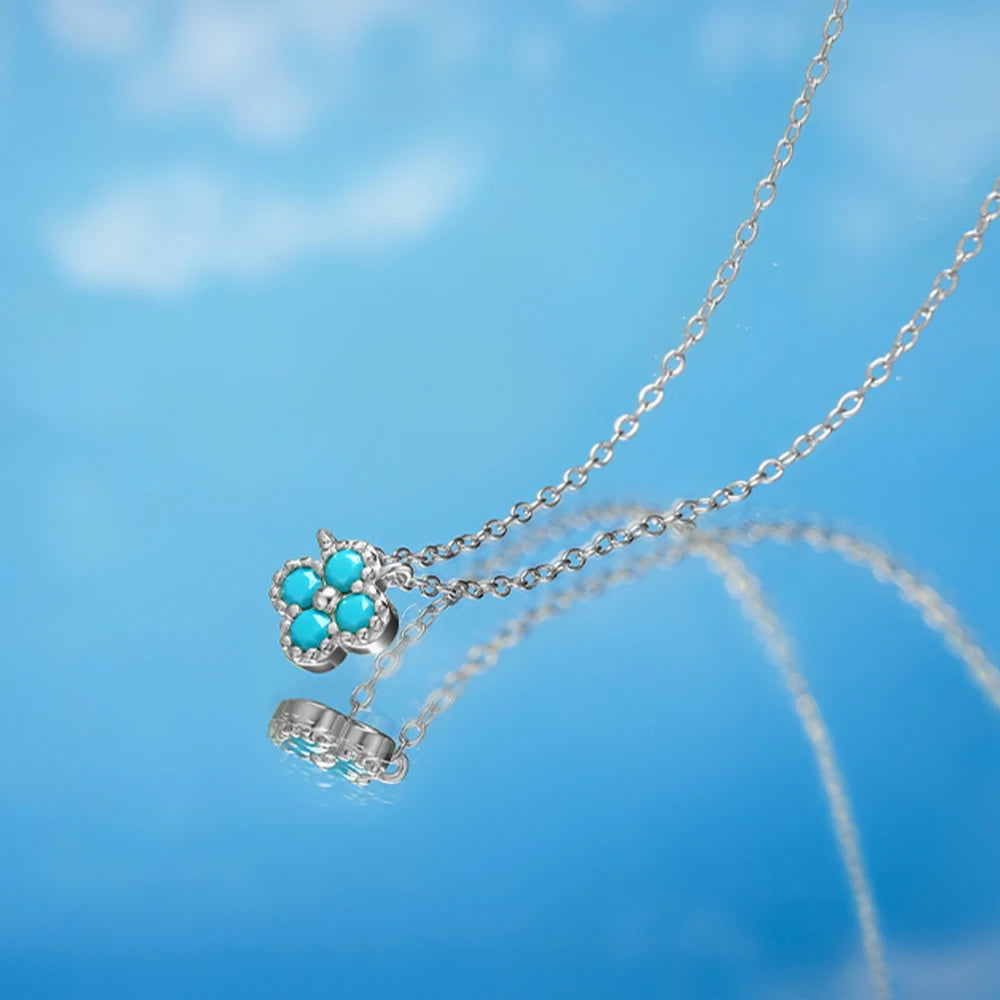 Aide Plata Real 925 Sterling Silver Lucky Lady Necklace European And American Four-leaf Clover Chain Necklace Turquoise Necklace