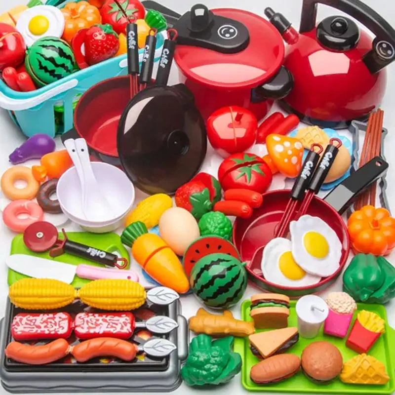 Cutting Play Food Toy for Kids Kitchen Pretend Fruit & Vegetables Accessories Educational Toy Food Kit for Toddler Children Gift