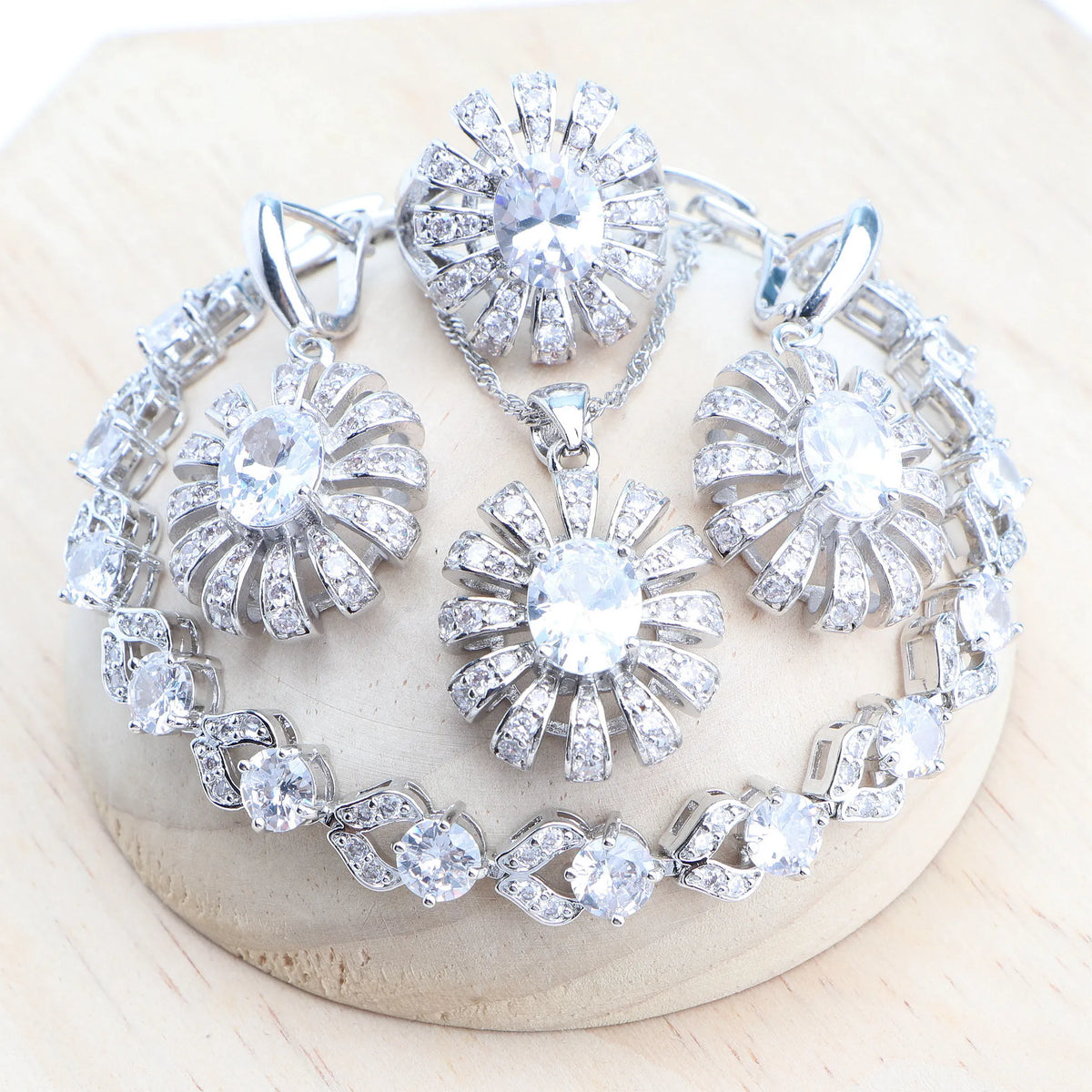 Blue Zirconia Women Silver 925 Jewelry Sets Wedding Bridal Costume Jewellery Earrings Rings Stone Bracelets Set Pendant Necklace