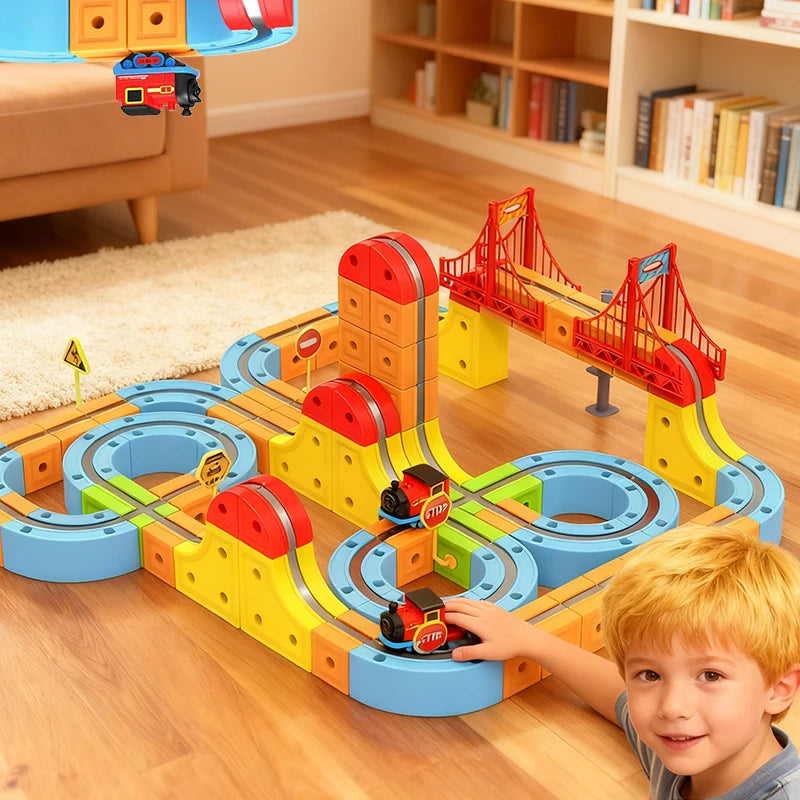 Children's Magnetic Car Track DIY Magic Railway Electric Train Toy Creative for 3 Year Boys Girls Kids Christmas Birthday Gifts