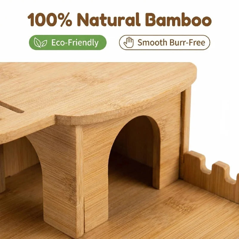 Bamboo Hamster Hideout House - All Season Winter Sleeping Nest for Golden Bear Small Pet Decor Landscape Cage Accessories
