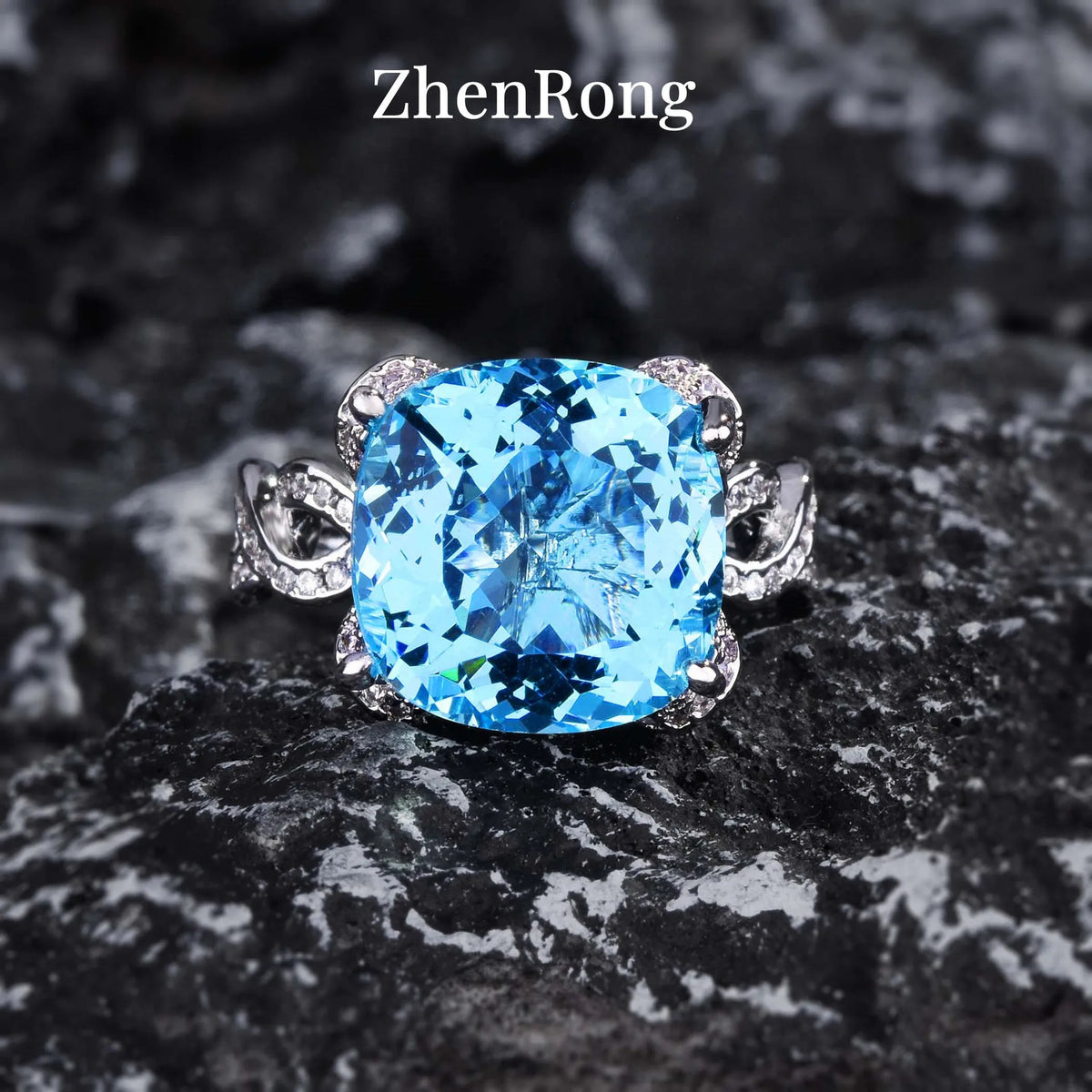 New Women Luxury Simple Bridal Wedding Jewelry Sets 15 Carat Artificial Blue Green Moissanite Pendant Necklaces Earrings Rings