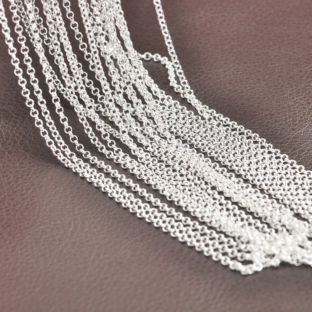 10PCS Wholesale Pure 925 Sterling Silver Color Charm Link Chain Necklace Jewelry with Strong Smooth Lobster Clasps 16-30 Inch