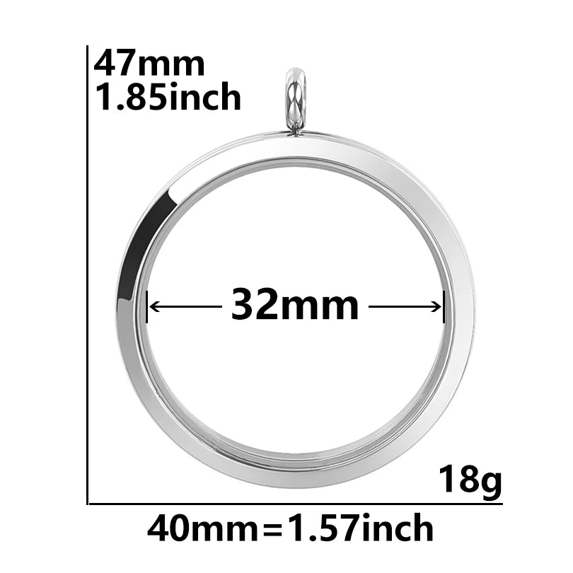 5Pcs 20-40mm Stainless Steel Glass Memory Cremation Urn Locket Pendant Openable Round Reliquary Photo Medaillon Colgantes