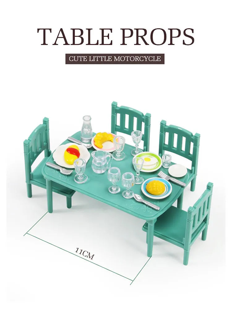 1:12 Miniature Furniture Forest Family Kitchen Toy Dining Table Dollhouse Accessories Bathroom Pretend Play For Girl Gifts Toys