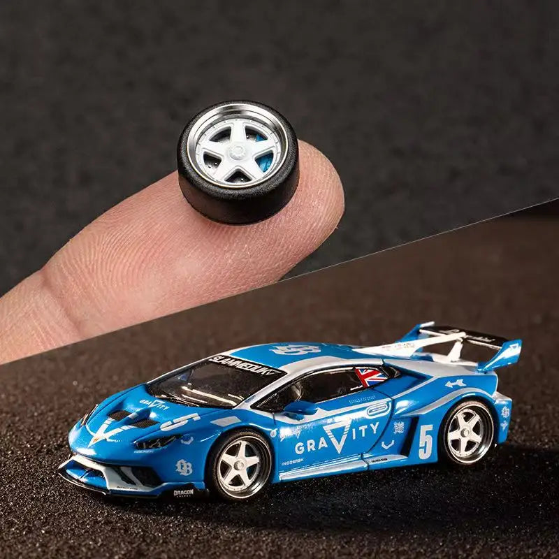 1/64 Car Model Bearing Wheels 9.8mm 10.8mm Rubber Tires W Brake Disc Caliper Axles Modify Spare Parts for 1:64 Cars