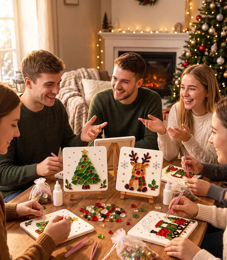 Christmas Mosaic Art Kit DIY Glass Gem Painting Set Christmas Tree Reindeer Santa Handmade Craft Kit Holiday Home Decor Art Orna
