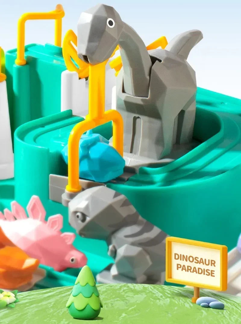Dinosaur Racing Track Game Set with 2/5 Dino Sliding Cars Toy for Toddlers with Light & Music Birthday Gifts for Boys Girls Kids