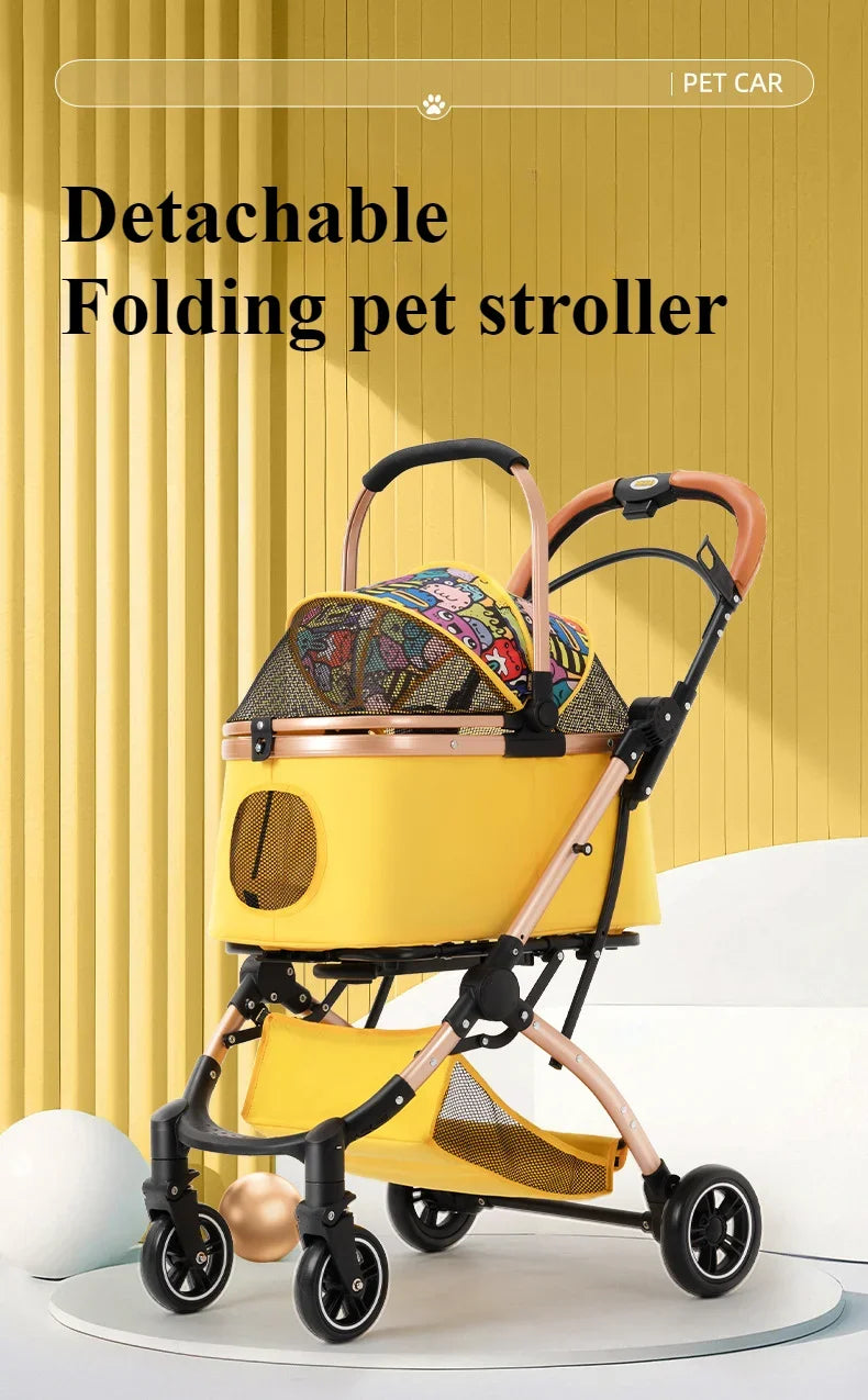 2 in1 Pet Stroller for Medium/Large Dog/Cat One Click Folding Portable Dog Bassinet Detachable Pet Trolly Cart with Canopy Brake